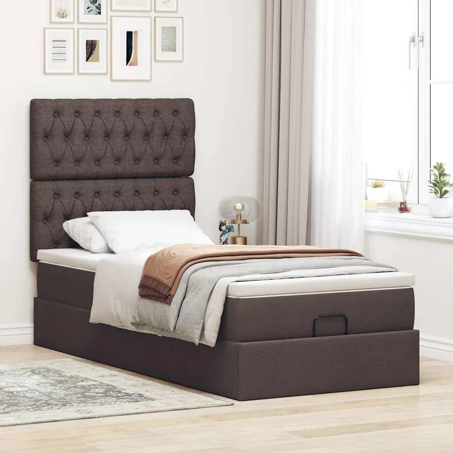 Lit ottoman avec matelas marron foncé 100x200 cm tissu - 3