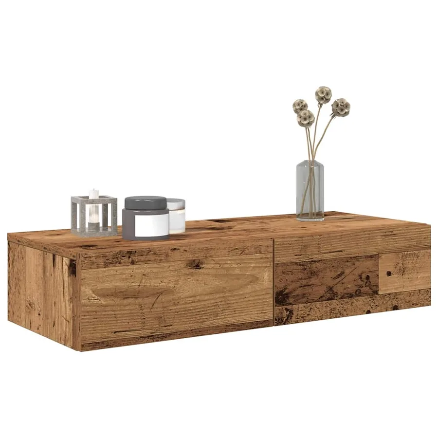 Étagère murale avec tiroirs vieux bois bois d'ingénierie - 3