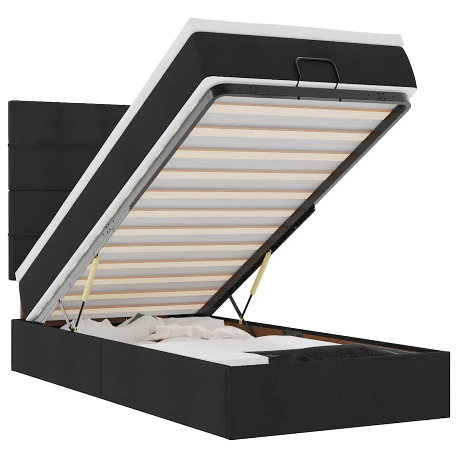 Lit ottoman avec matelas noir 100x200 cm tissu - 2