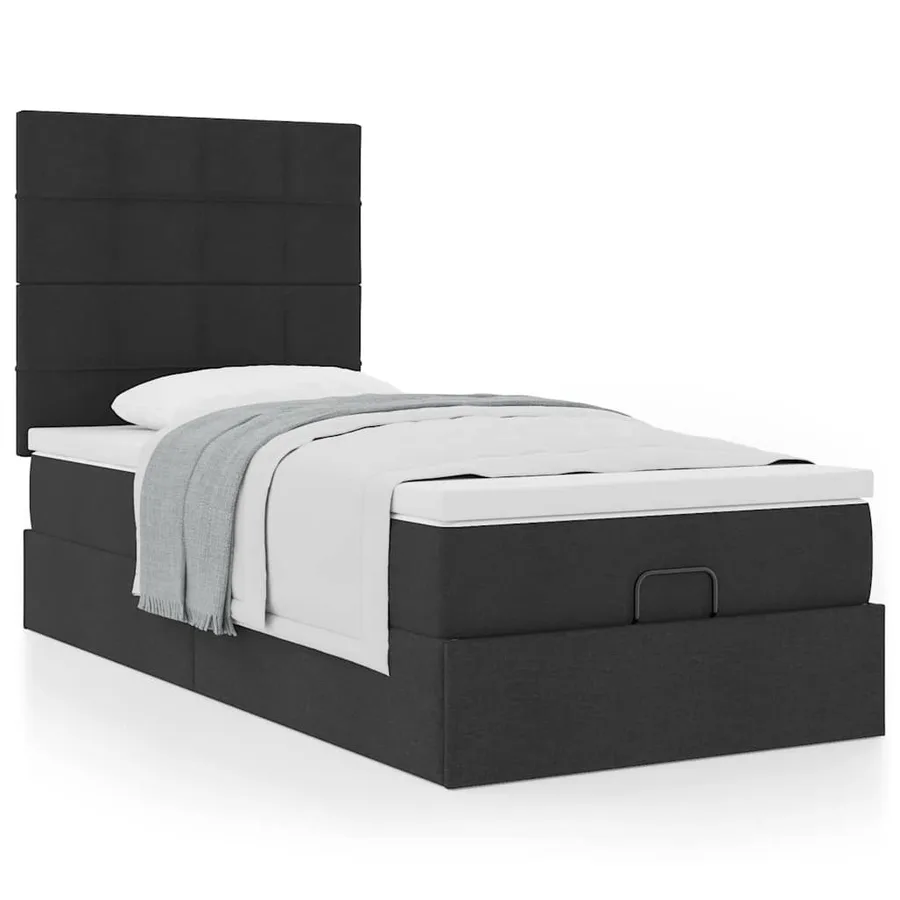 Lit ottoman avec matelas noir 100x200 cm tissu - 4
