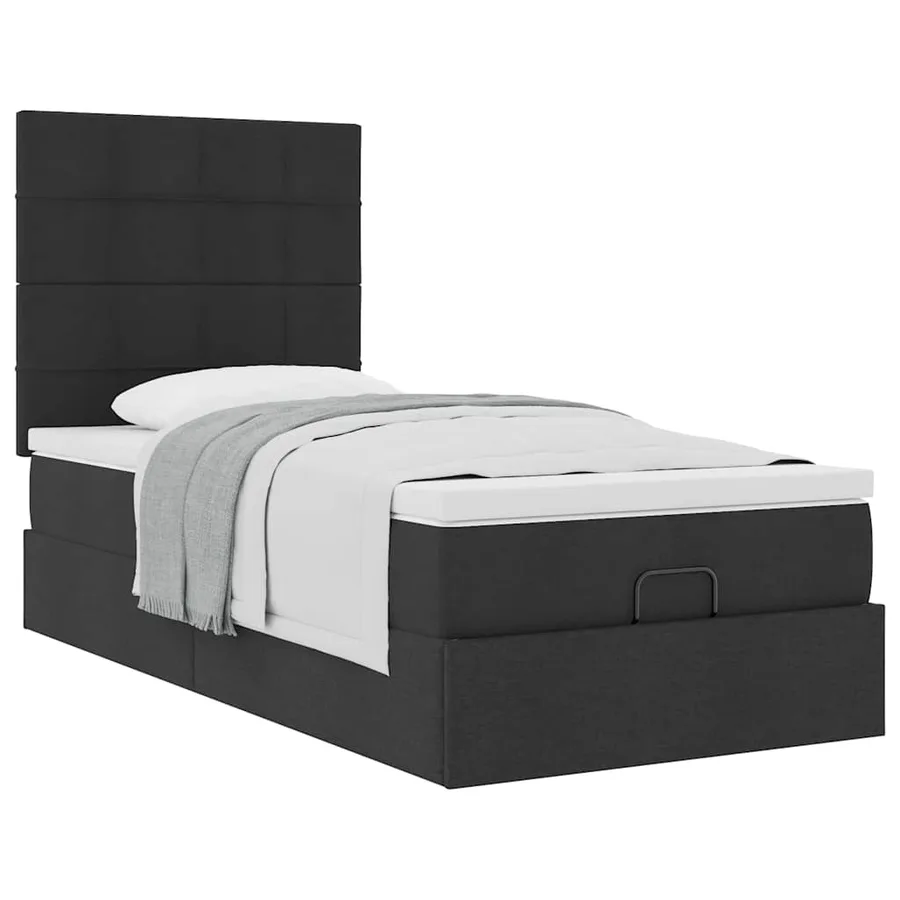 Lit ottoman avec matelas noir 100x200 cm tissu - 5