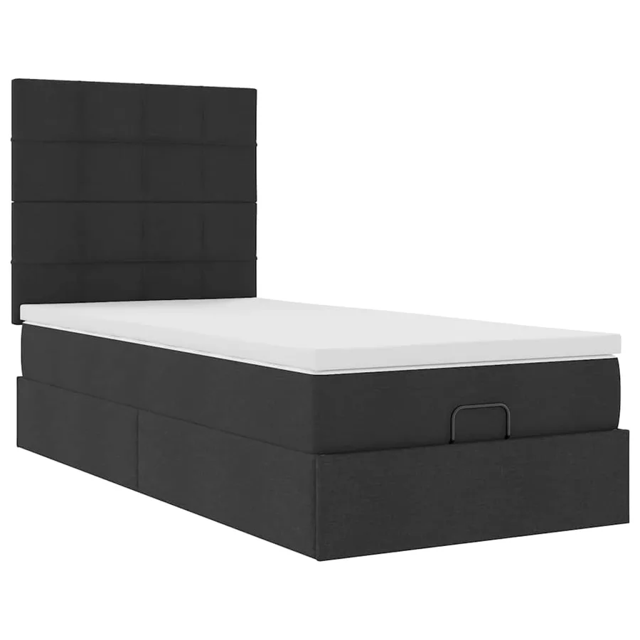 Lit ottoman avec matelas noir 100x200 cm tissu - 6