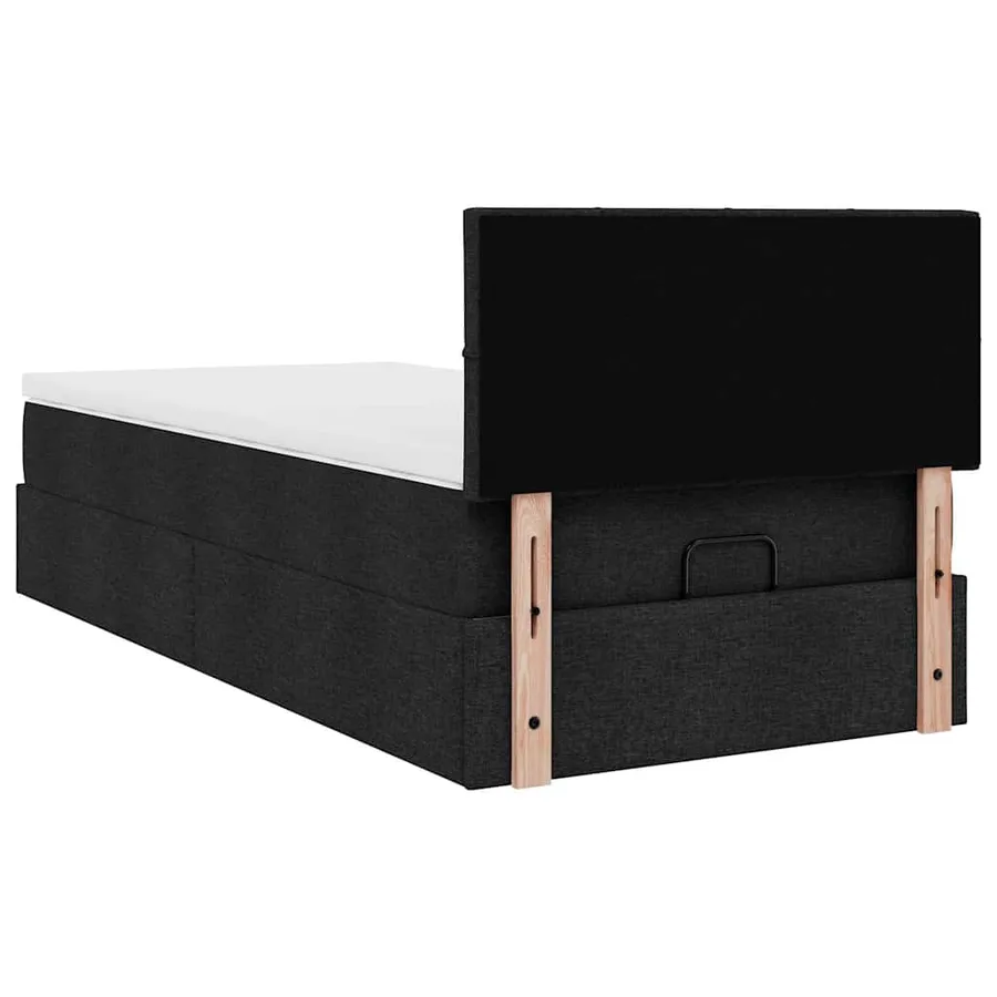 Lit ottoman avec matelas noir 100x200 cm tissu - 11