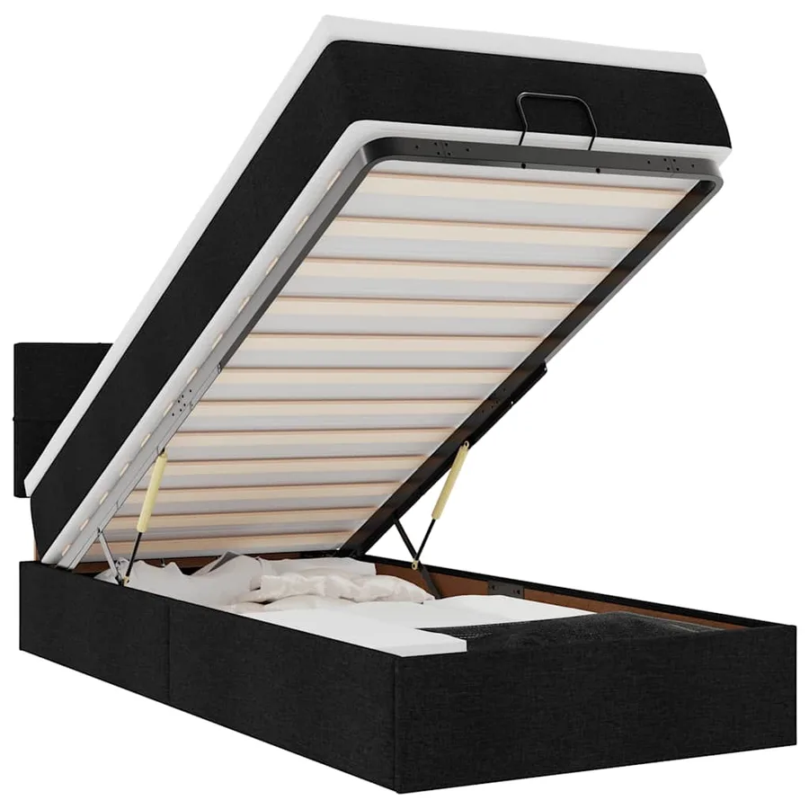 Lit ottoman avec matelas noir 100x200 cm tissu - 2