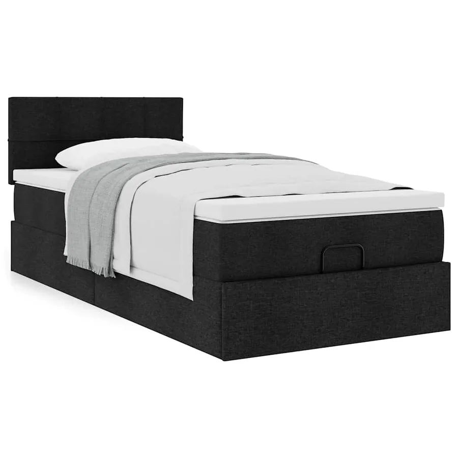 Lit ottoman avec matelas noir 100x200 cm tissu - 4