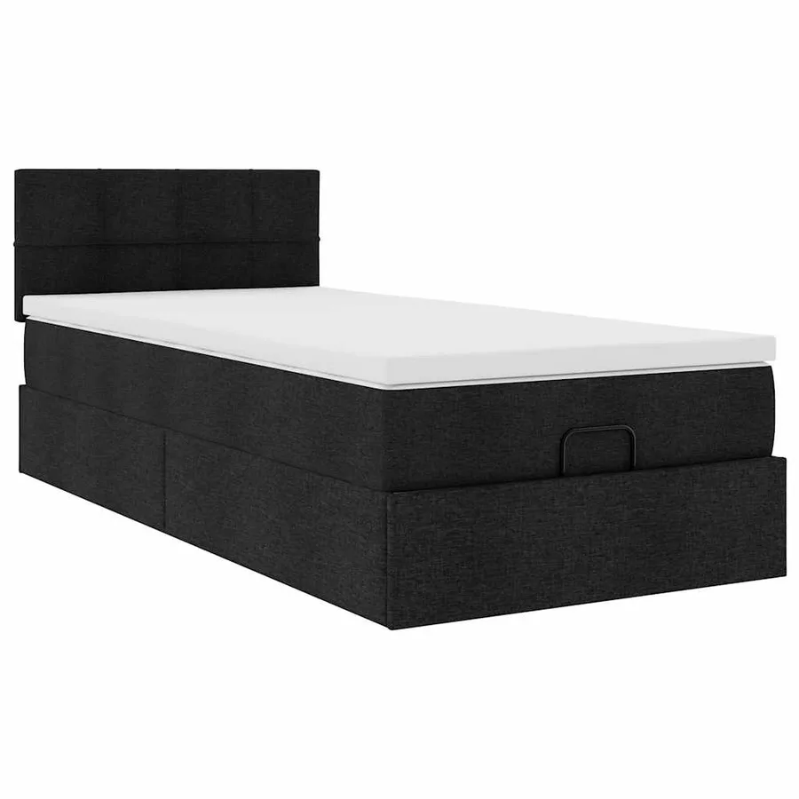Lit ottoman avec matelas noir 100x200 cm tissu - 6