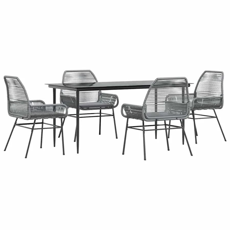Ensemble à manger jardin coussins 5 pcs gris poly rotin verre - 2