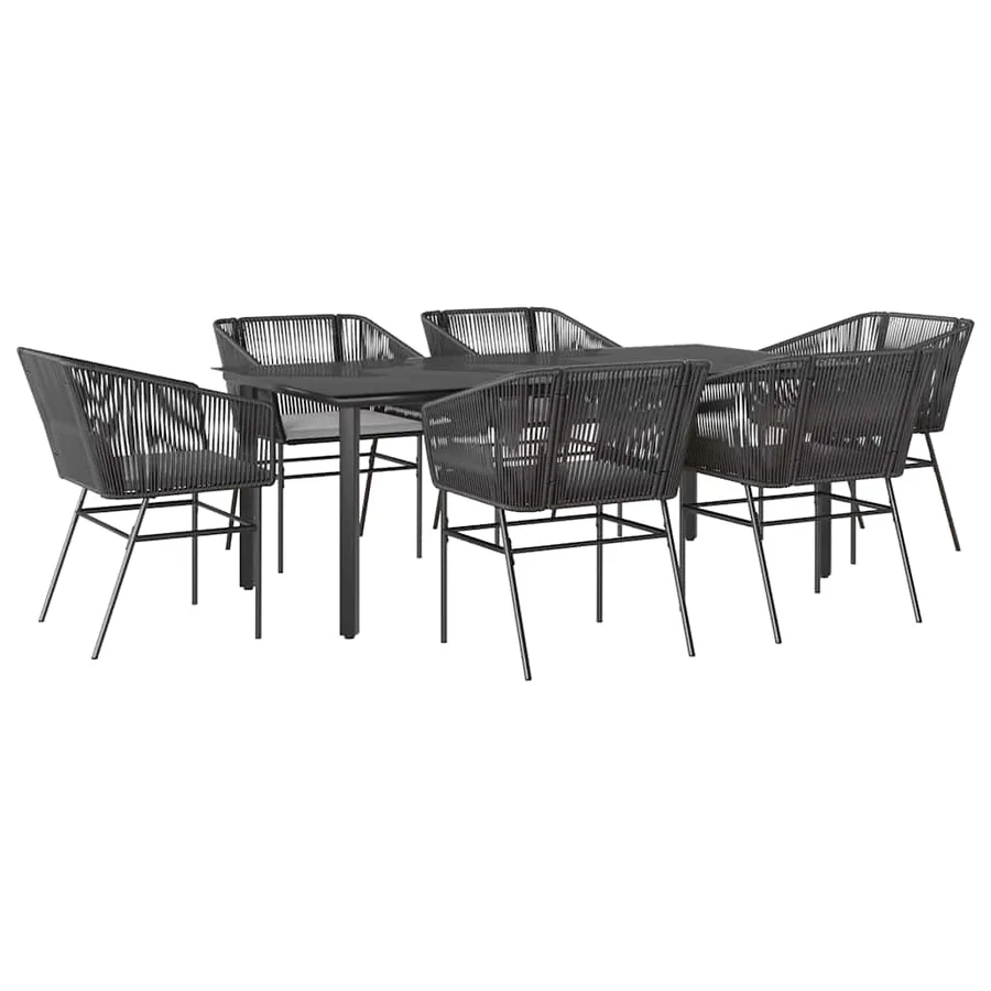 Ensemble à manger de jardin coussins 7pcs noir poly rotin verre - 2