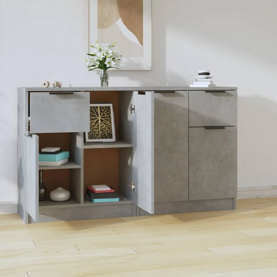 Buffets 2 pcs Gris béton 60x30x70 cm Bois d'ingénierie - 3