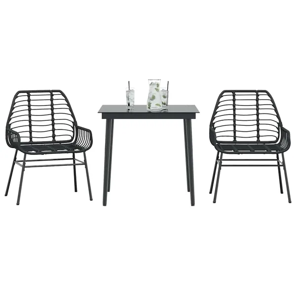 Ensemble à manger de jardin 3 pcs noir résine tressée verre