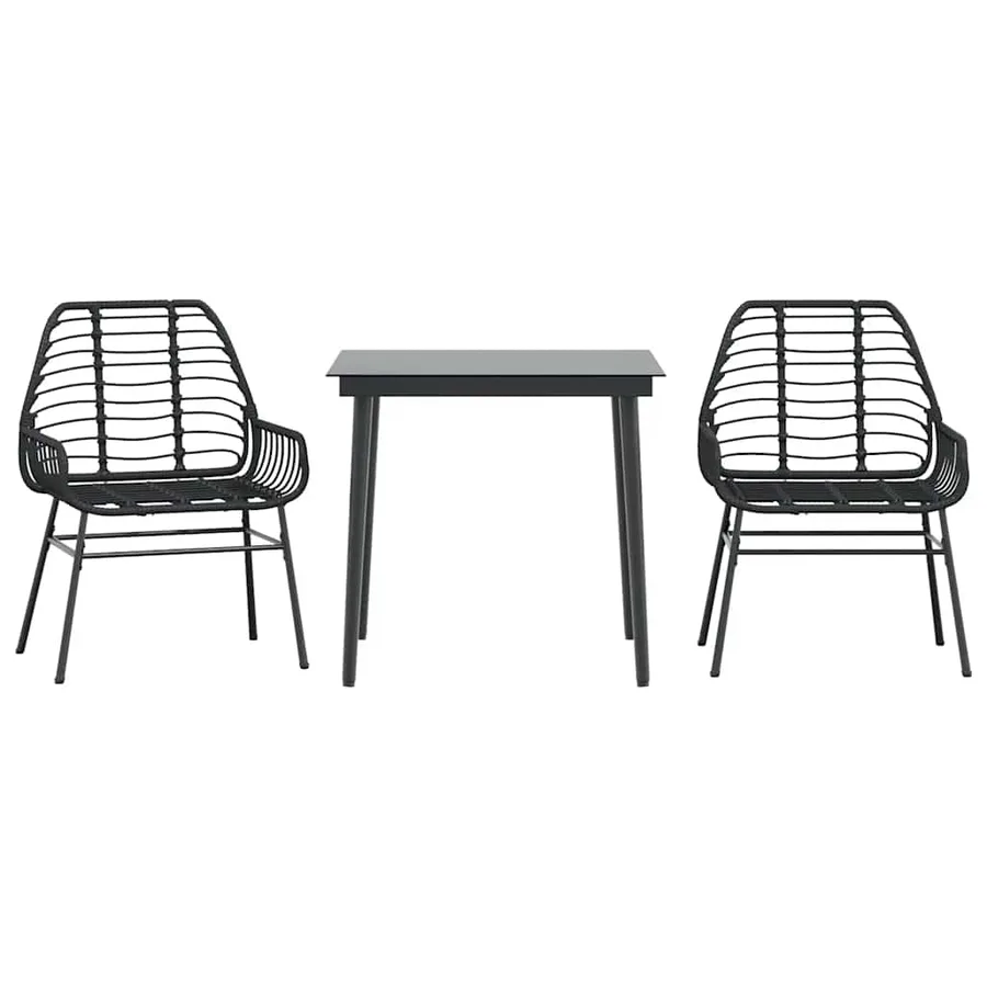 Ensemble à manger de jardin 3 pcs noir résine tressée verre - 2