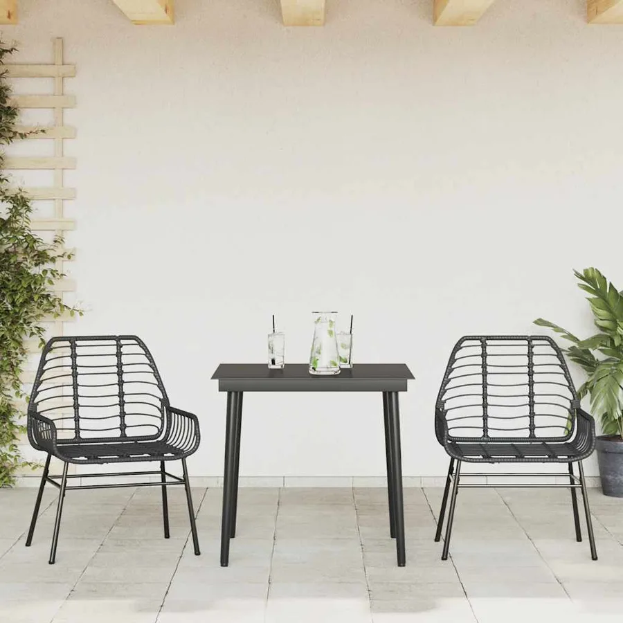 Ensemble à manger de jardin 3 pcs noir résine tressée verre - 3