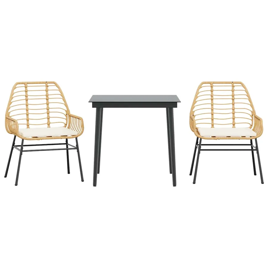 Ensemble à manger jardin coussins 3pcs marron poly rotin verre - 2