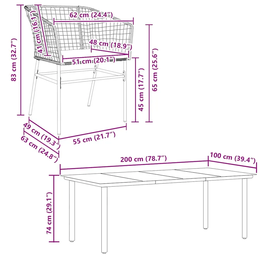 Ensemble à manger jardin coussins 7pcs marron poly rotin verre - 10