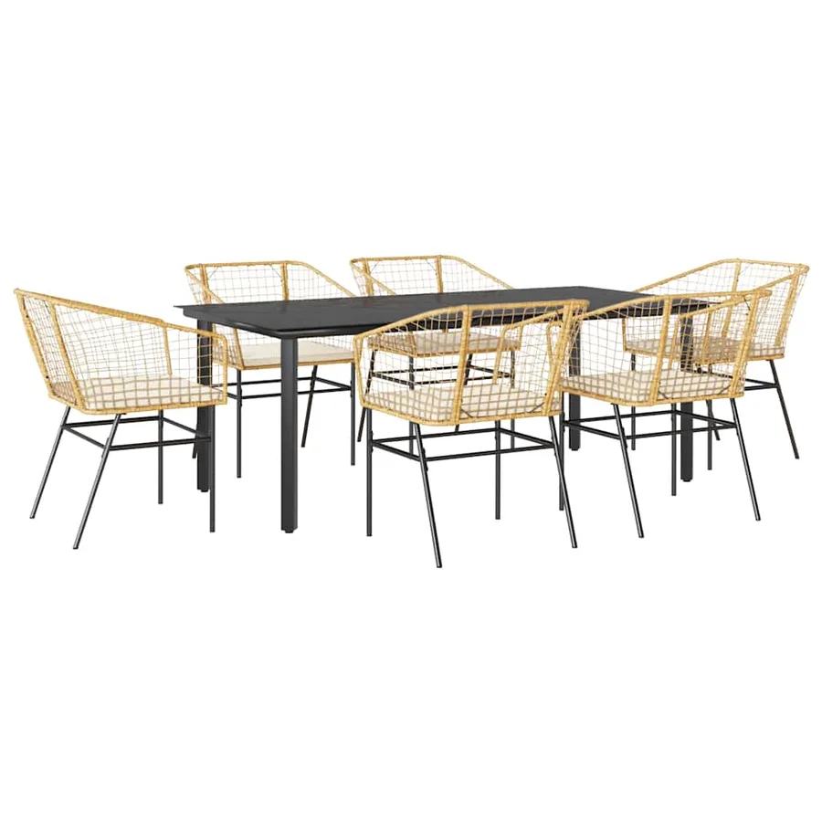 Ensemble à manger jardin coussins 7pcs marron poly rotin verre - 2