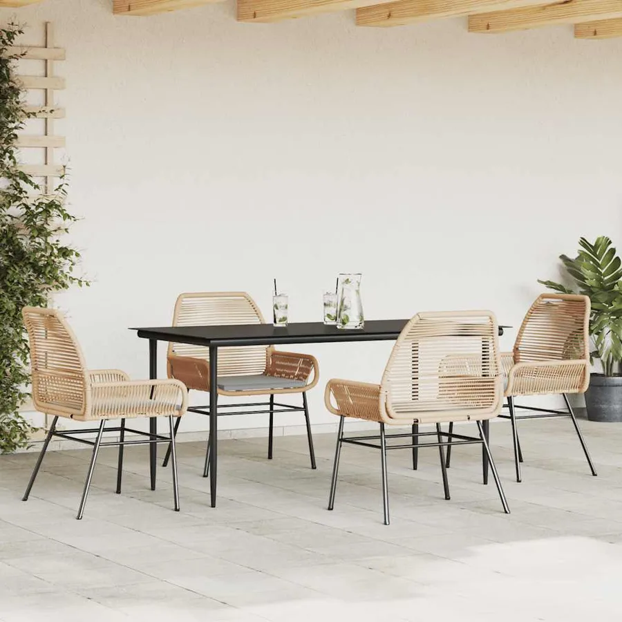 Ensemble à manger jardin coussins 5pcs marron poly rotin verre - 3