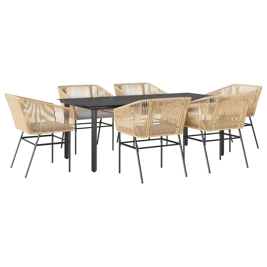 Ensemble à manger jardin coussins 7pcs marron poly rotin verre - 2