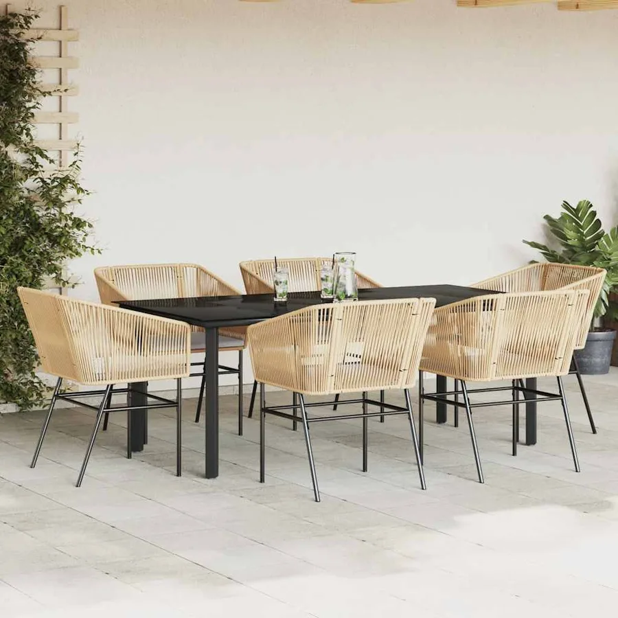 Ensemble à manger jardin coussins 7pcs marron poly rotin verre - 3