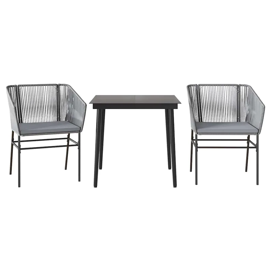 Ensemble à manger jardin coussins 3 pcs gris poly rotin verre - 2