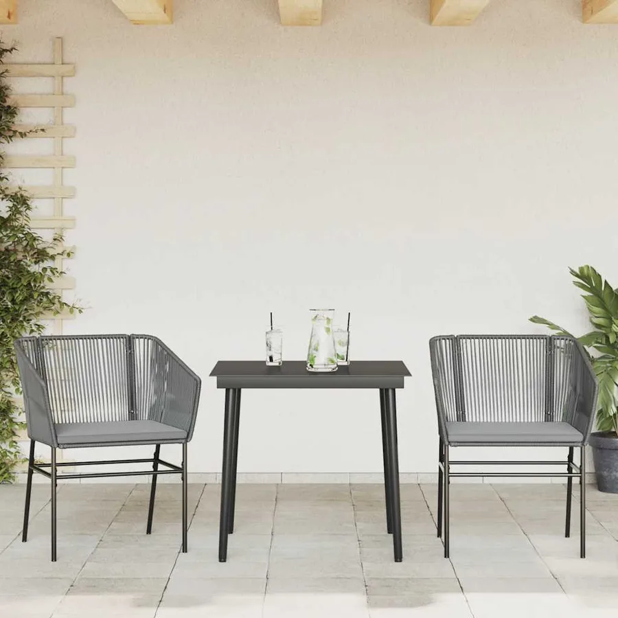 Ensemble à manger jardin coussins 3 pcs gris poly rotin verre - 3