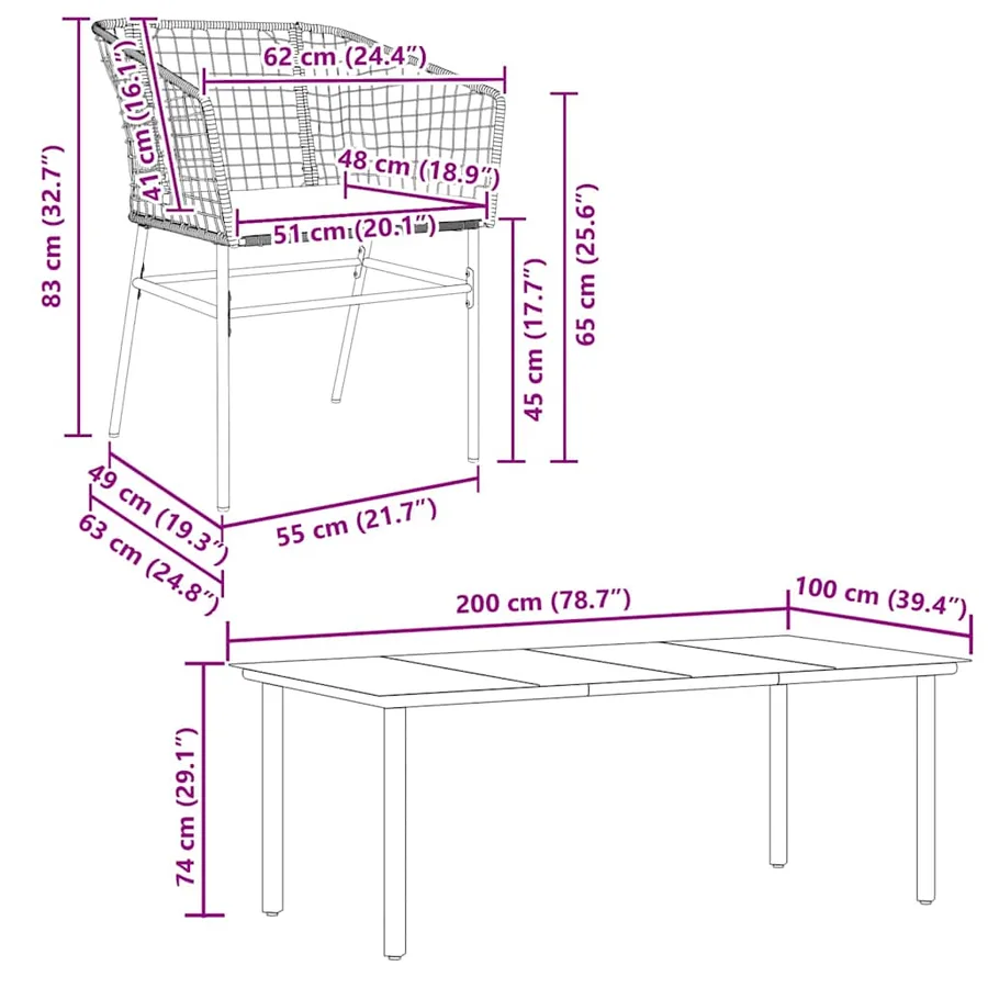 Ensemble à manger de jardin coussins 7pcs noir poly rotin verre - 10