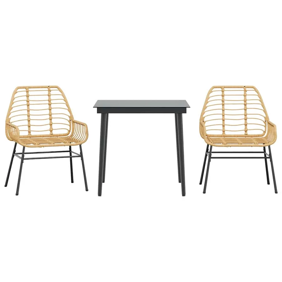 Ensemble à manger de jardin 3pcs marron résine tressée verre - 2