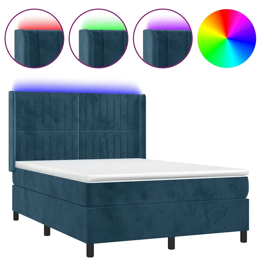 Sommier à lattes de lit matelas et LED Bleu foncé 140x200 cm - 2