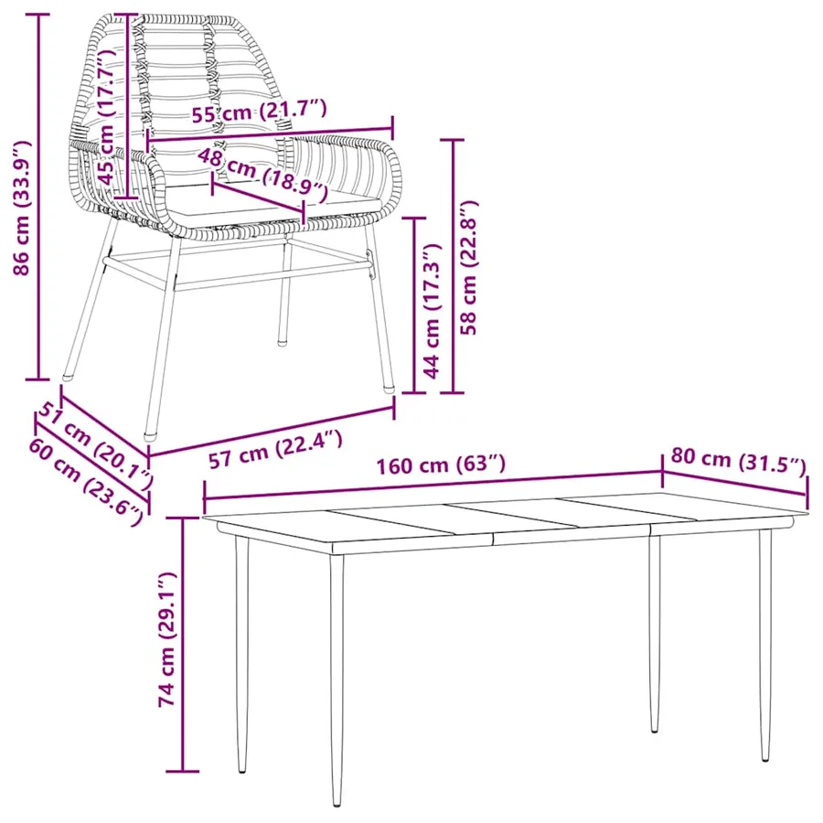 Ensemble à manger jardin coussins 5pcs marron poly rotin verre - 10