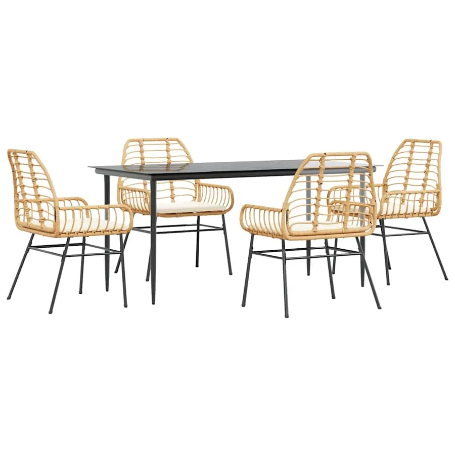 Ensemble à manger jardin coussins 5pcs marron poly rotin verre - 2