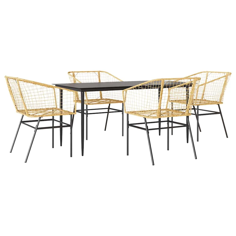 Ensemble à manger jardin 5pcs marron poly rotin verre - 2