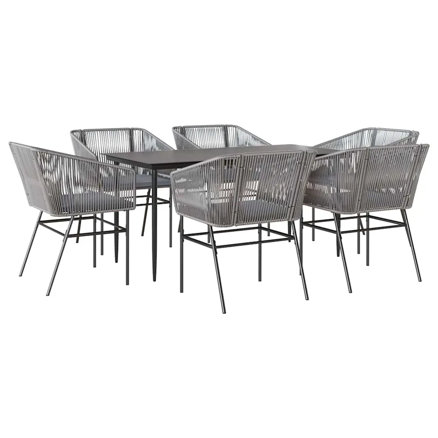 Ensemble à manger jardin coussins 7 pcs gris poly rotin verre - 2