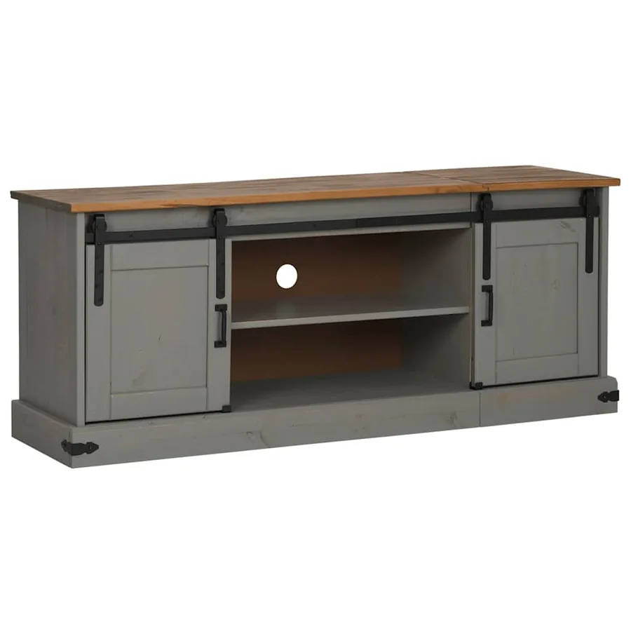 Meuble TV HALDEN 2 portes coulissantes gris 150x40x60 cm - 2
