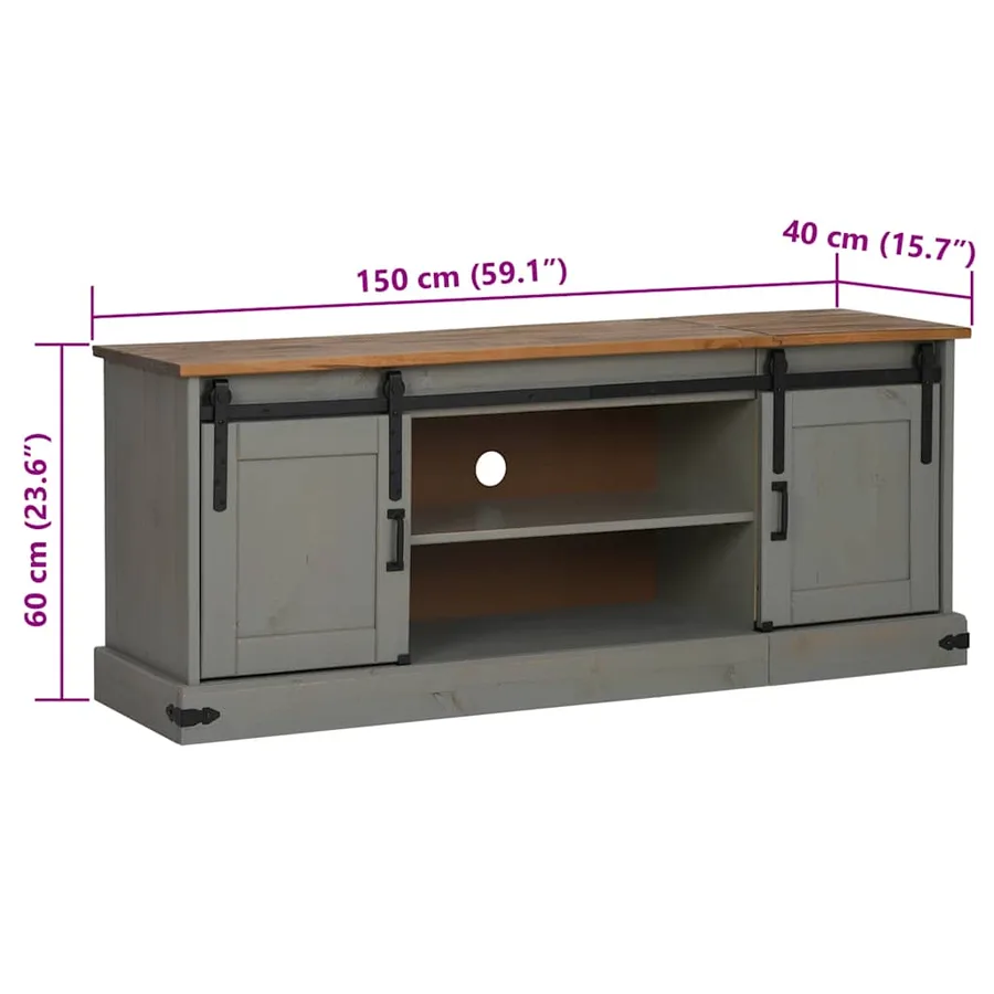 Meuble TV HALDEN 2 portes coulissantes gris 150x40x60 cm - 9