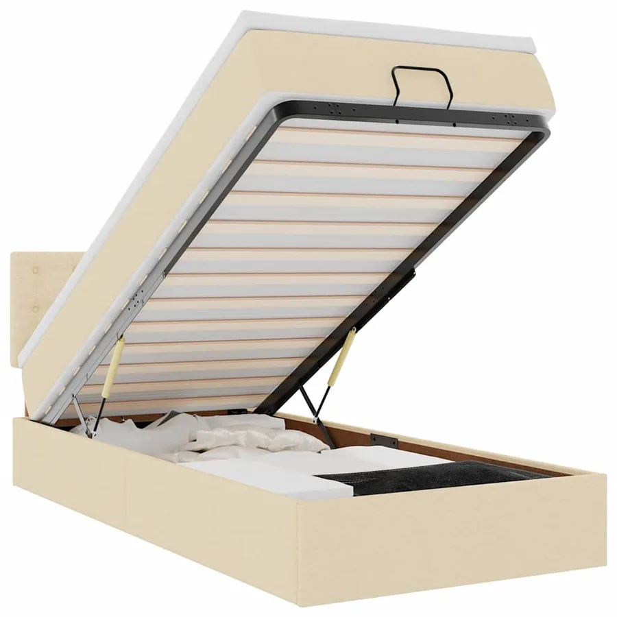 Lit ottoman avec matelas crème 100x200 cm tissu - 2
