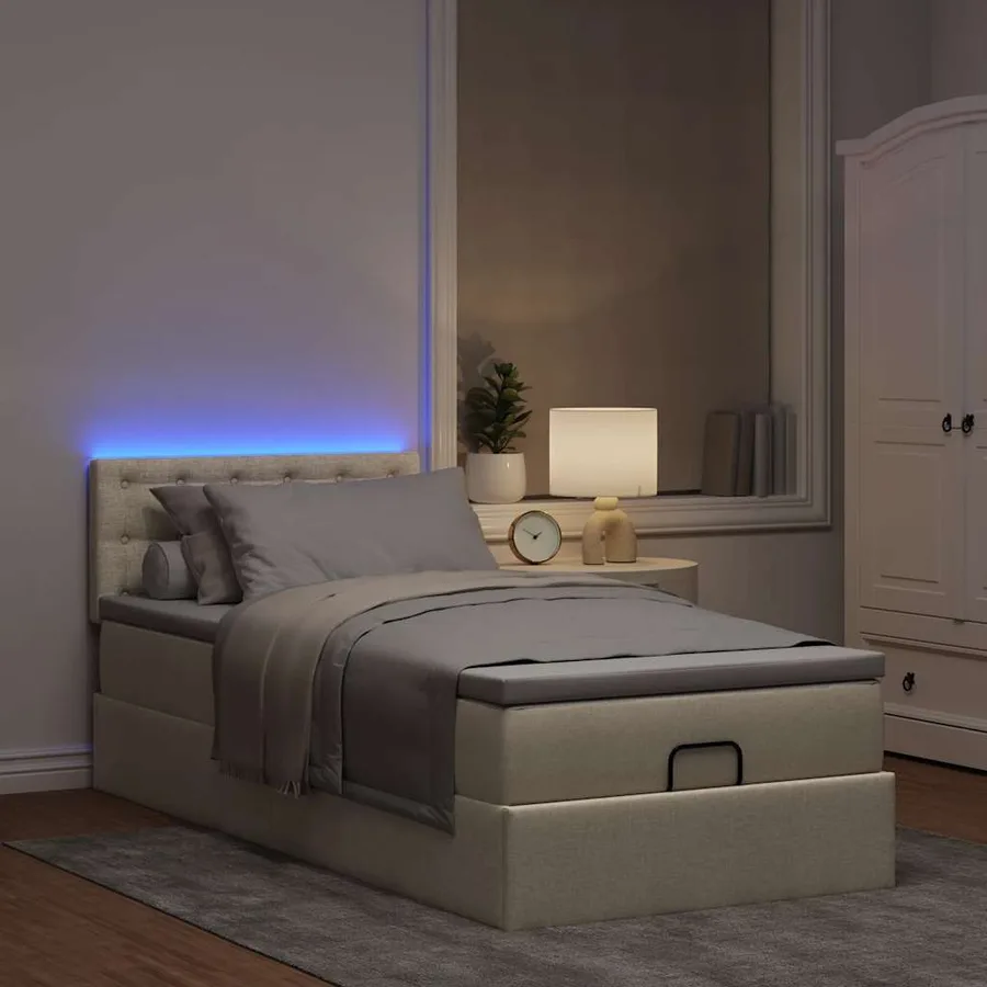 Lit ottoman avec matelas crème 100x200 cm tissu - 3