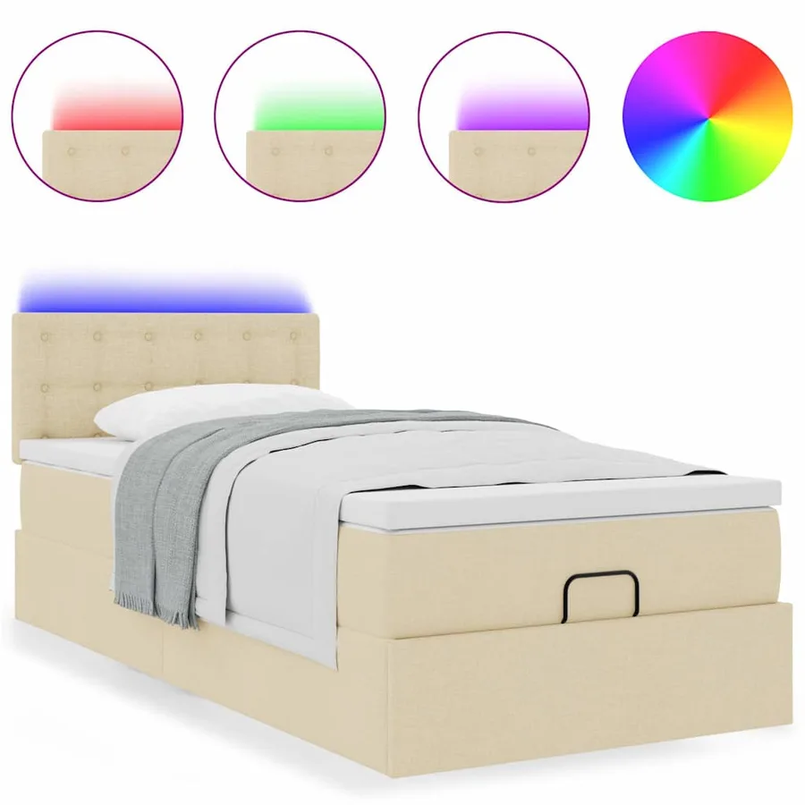 Lit ottoman avec matelas crème 100x200 cm tissu - 5