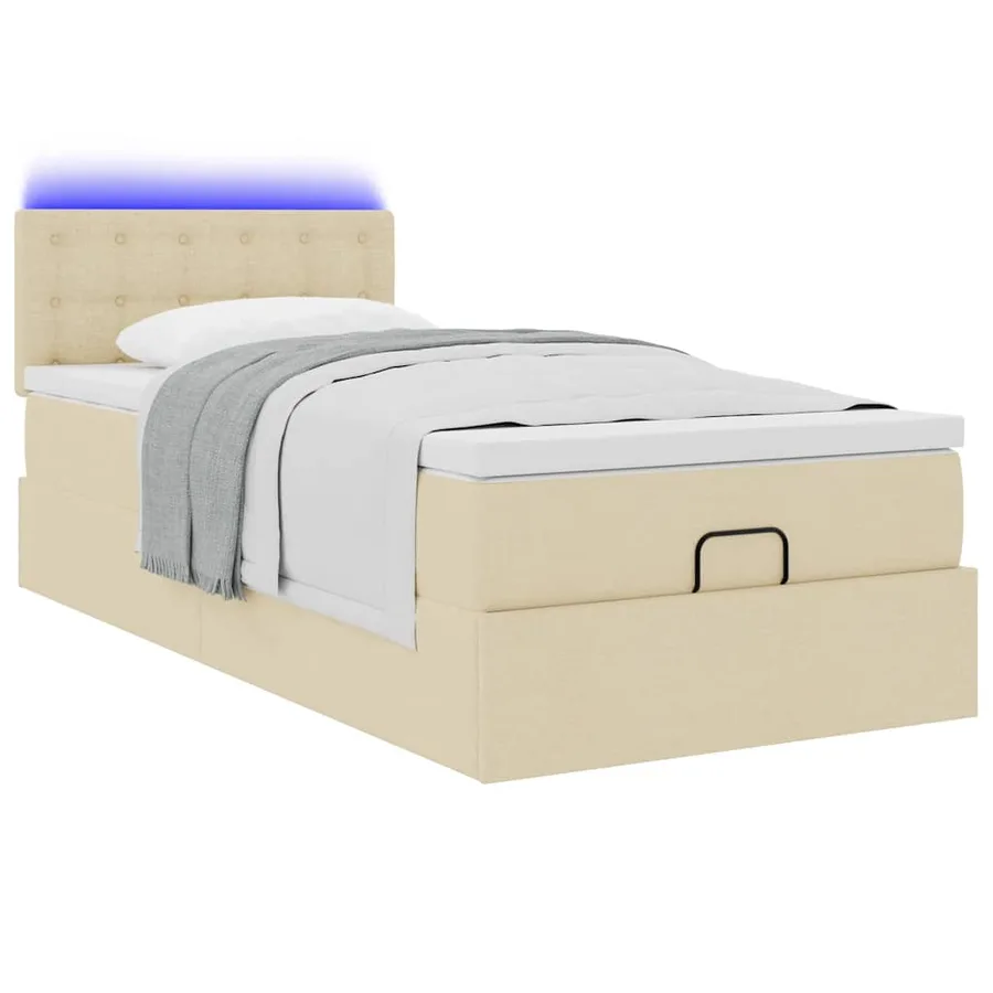 Lit ottoman avec matelas crème 100x200 cm tissu - 6
