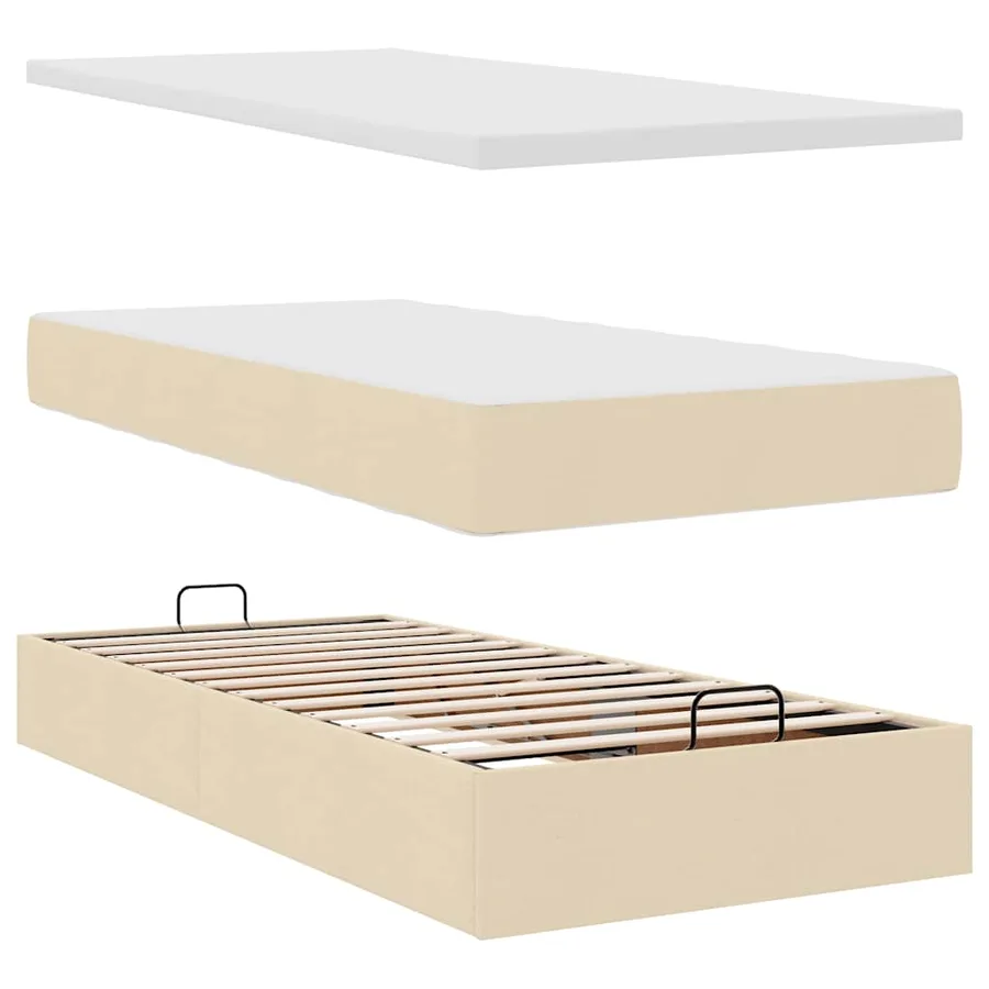 Lit ottoman avec matelas crème 100x200 cm tissu - 9
