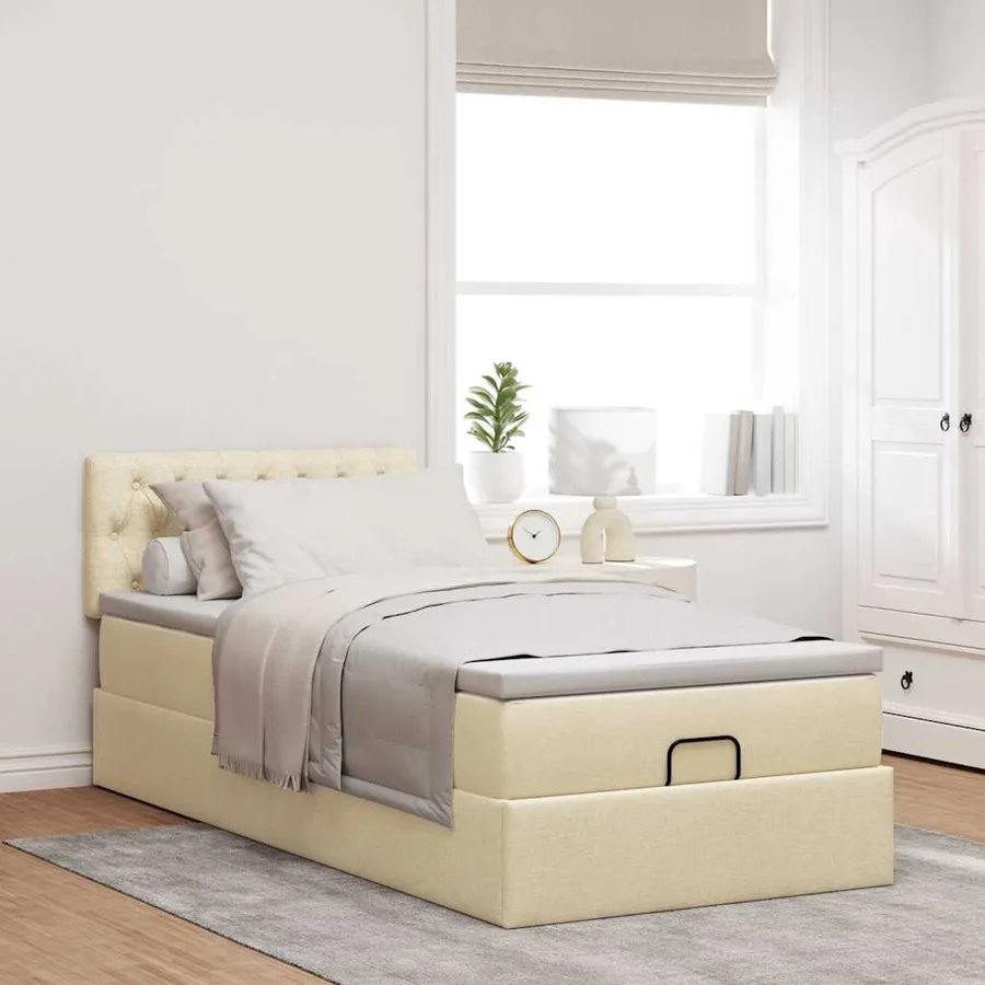 Lit ottoman avec matelas crème 100x200 cm tissu - 4
