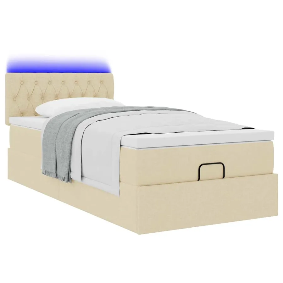 Lit ottoman avec matelas crème 100x200 cm tissu - 6