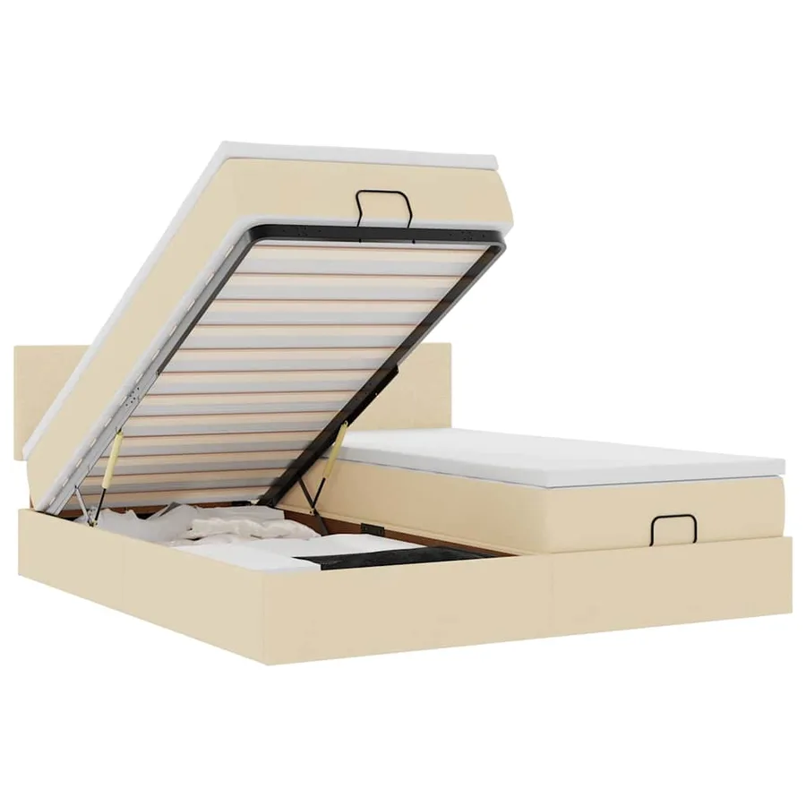 Cadre de lit ottoman avec matelas crème 200x200cm tissu - 2