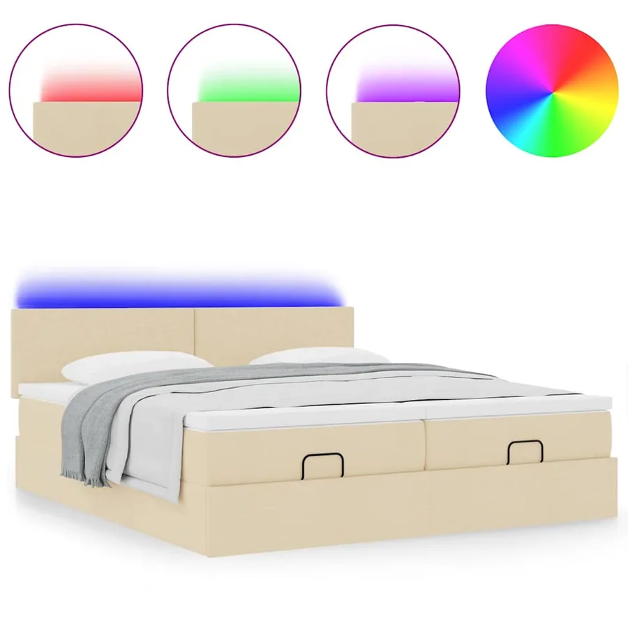 Cadre de lit ottoman avec matelas crème 200x200cm tissu - 4