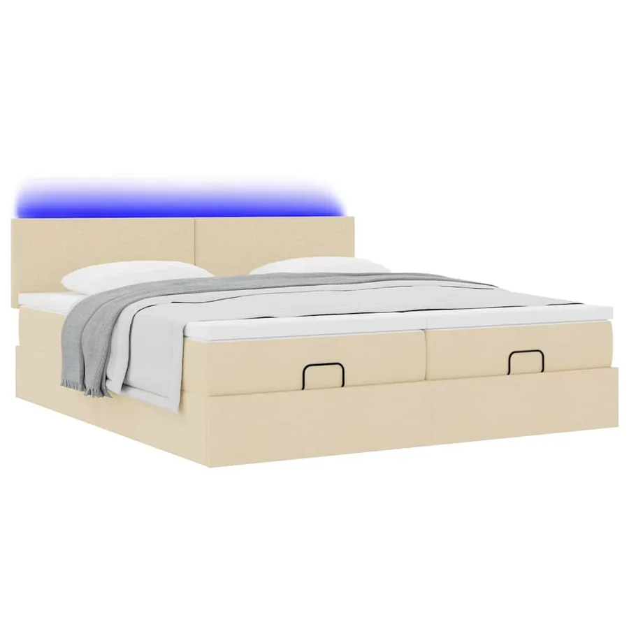 Cadre de lit ottoman avec matelas crème 200x200cm tissu - 5