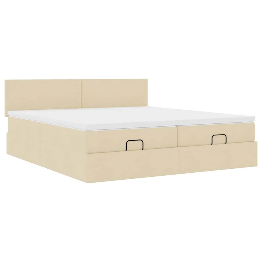 Cadre de lit ottoman avec matelas crème 200x200cm tissu - 6