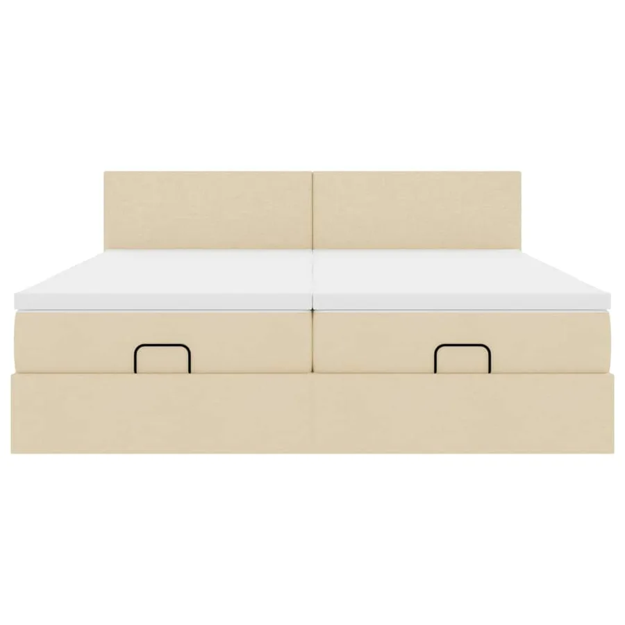 Cadre de lit ottoman avec matelas crème 200x200cm tissu - 7