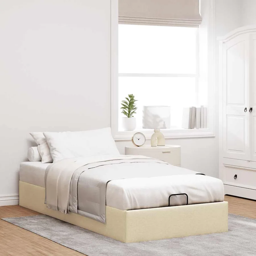 Cadre de lit ottoman sans matelas crème 100x200 cm tissu - 3