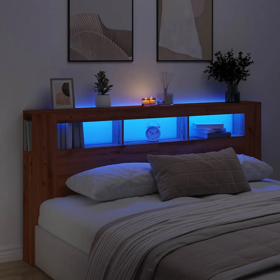 Tête de lit à LED chêne artisanal 200x18,5x103,5 cm - 3