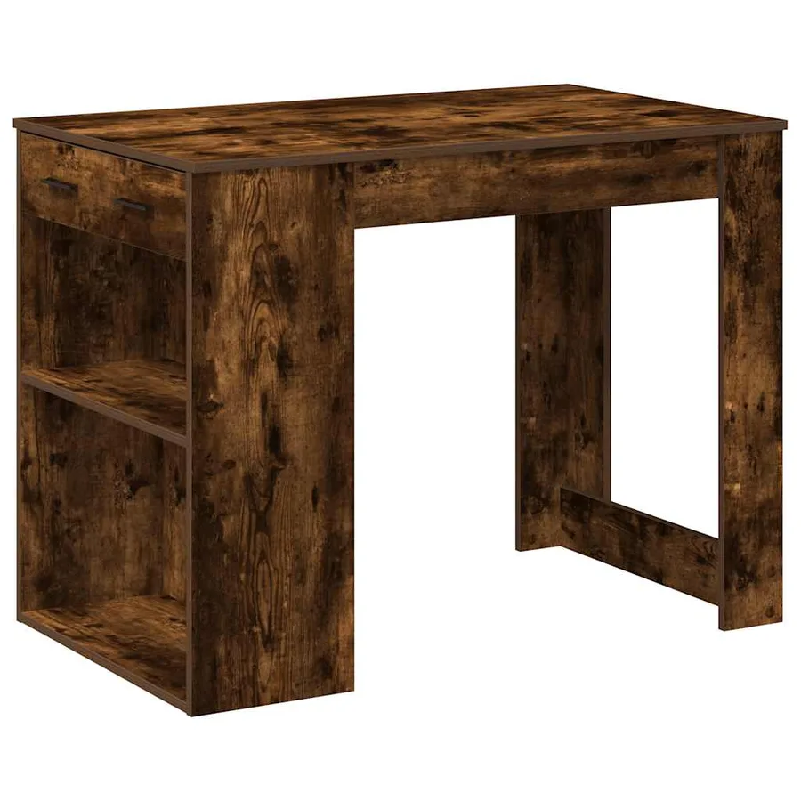 Bureau avec tiroir et étagère chêne fumé bois d'ingénierie - 2
