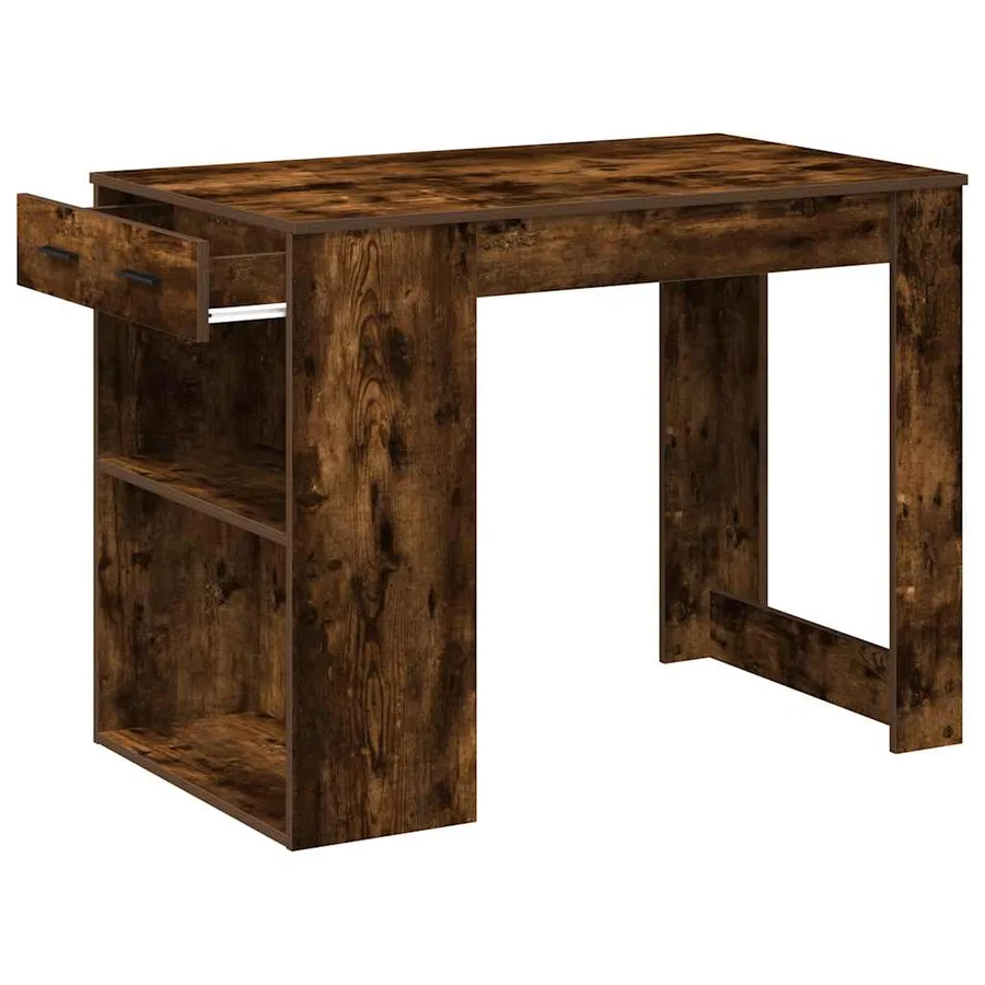 Bureau avec tiroir et étagère chêne fumé bois d'ingénierie - 5