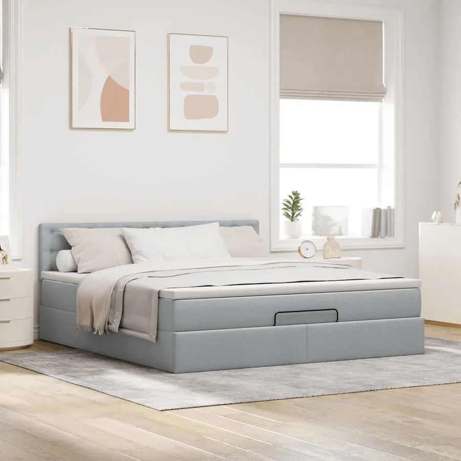 Lit ottoman avec matelas gris clair 160x200 cm tissu - 3
